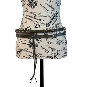 Rebecca Minkoff Olive Color Leather Double Belt with Gold Tone Detailing/Tassel